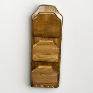 Vtg Solid OAK Wooden Mail Letter Holder Bills Key Cornwall Wall Mount 14" x 6”